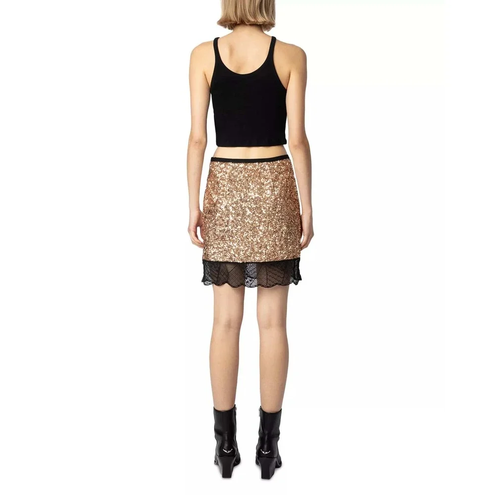 Zadig‎ & Voltaire Skirt Sequin Gold Black Party Mini Womens size 4